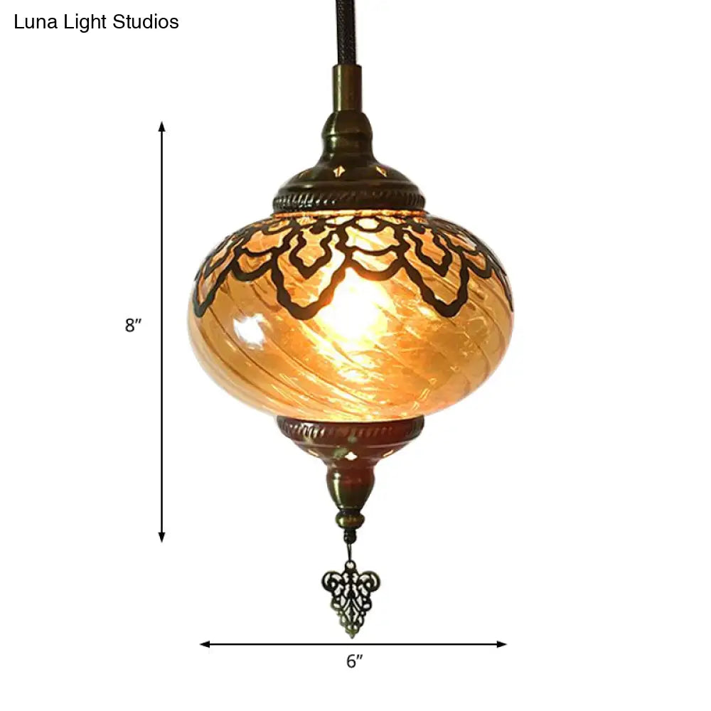 Yellow Glass Globe Pendant Lamp - Antique Single Head Ceiling Light For Coffee Houses