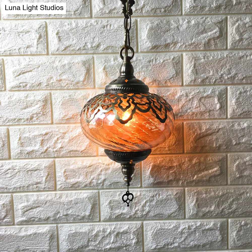 Yellow Glass Globe Pendant Lamp - Antique Single Head Ceiling Light For Coffee Houses