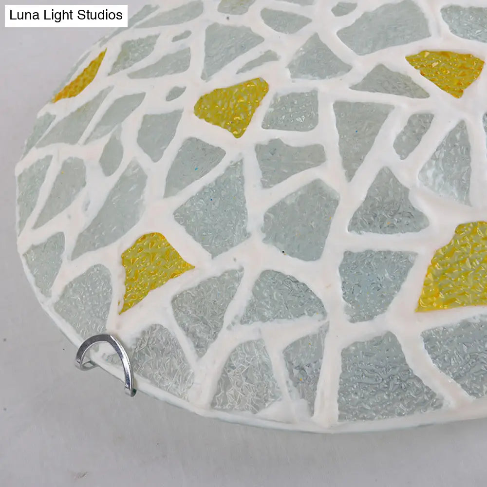 Yellow Glass Handcrafted Ceiling Lamp - Mediterranean Style Flush Mount For Bedroom