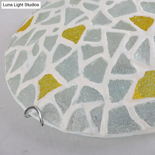 Yellow Glass Handcrafted Ceiling Lamp - Mediterranean Style Flush Mount For Bedroom