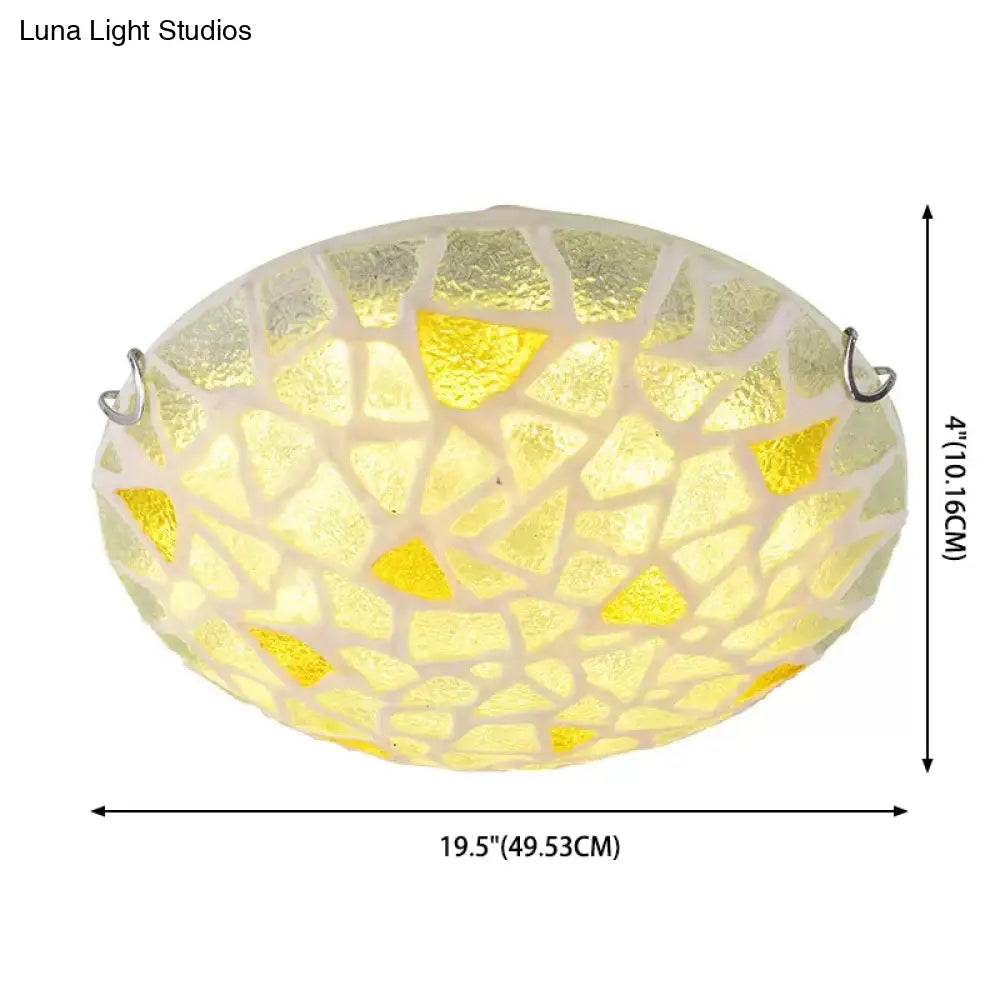 Yellow Glass Handcrafted Ceiling Lamp - Mediterranean Style Flush Mount For Bedroom