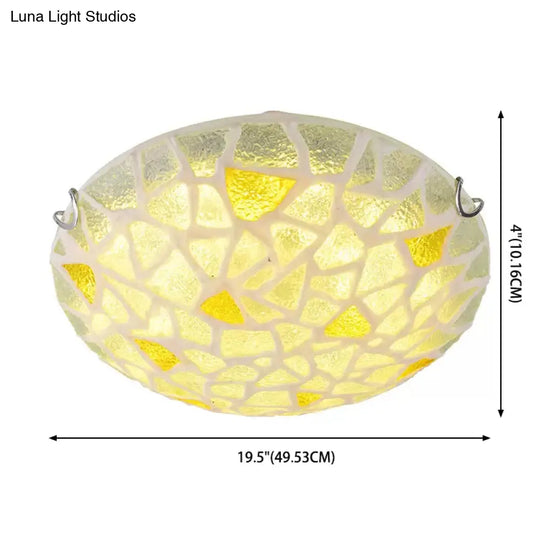 Yellow Glass Handcrafted Ceiling Lamp - Mediterranean Style Flush Mount For Bedroom