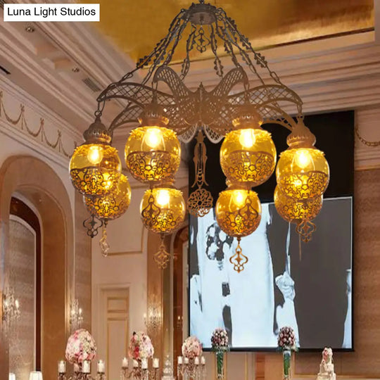 Yellow Glass Hanging Moroccan Chandelier | 3/6/8 Lights Restaurant Lighting