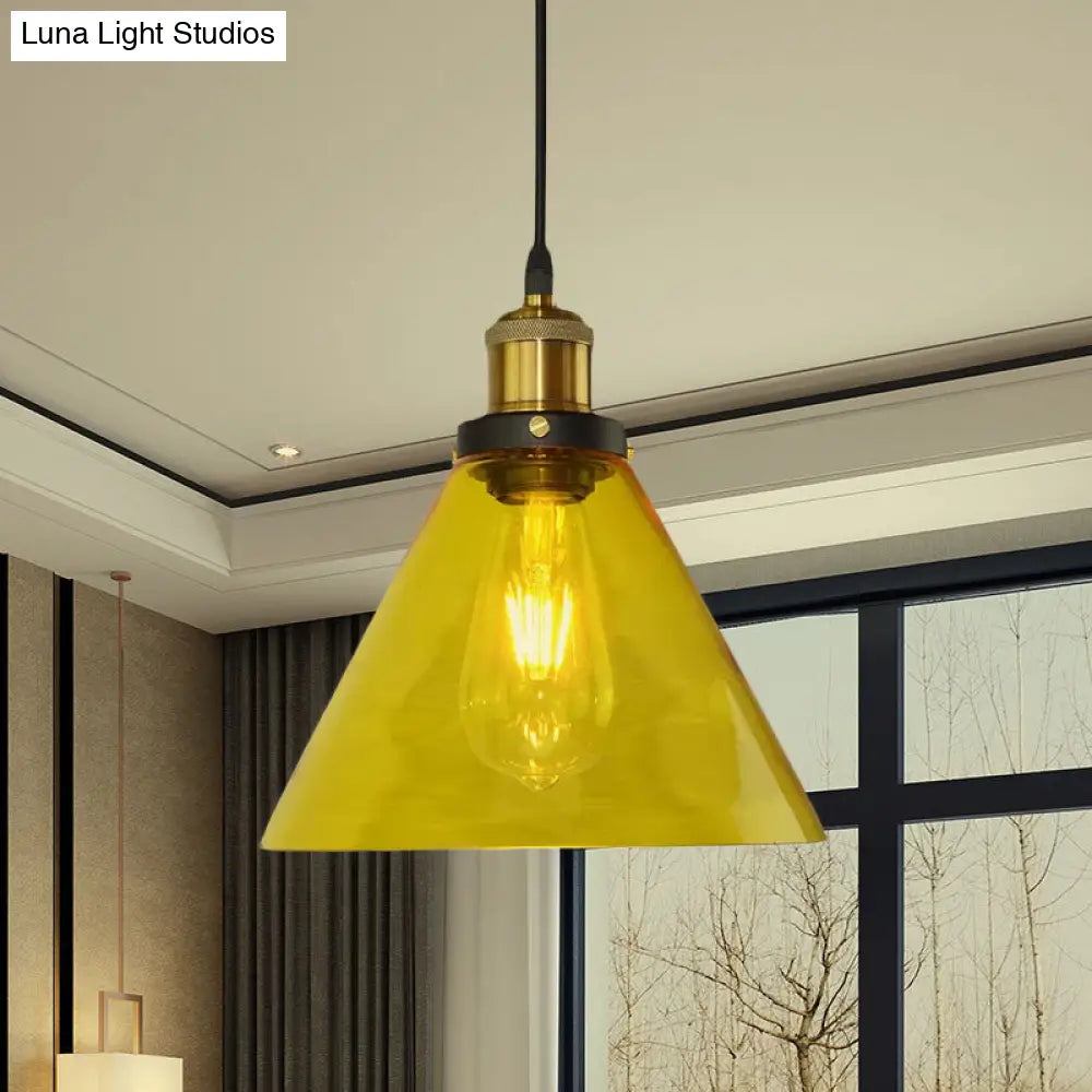 Yellow Glass Industrial Pendant Light - Hanging Ceiling Lamp For Living Room