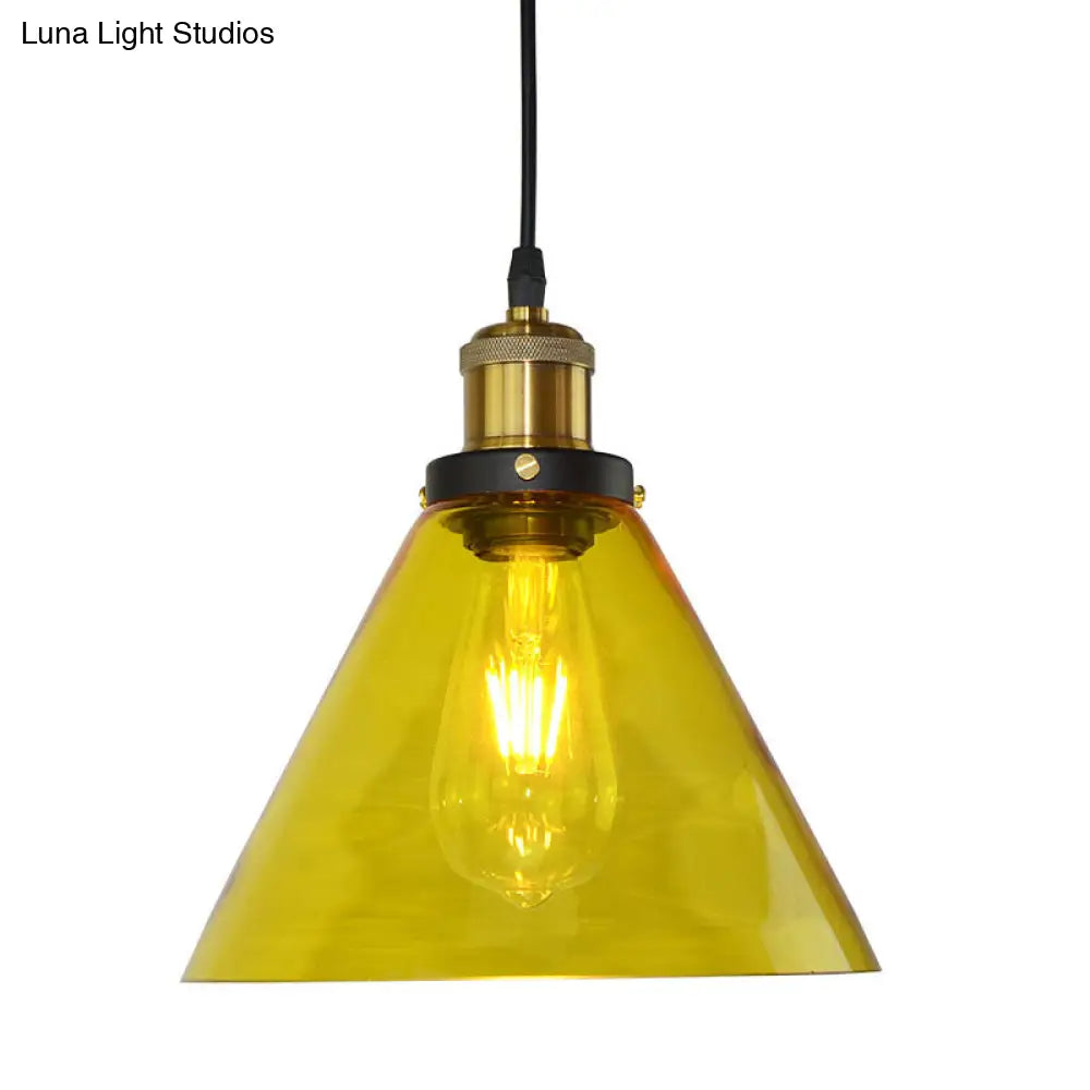 Yellow Glass Industrial Pendant Light - Hanging Ceiling Lamp For Living Room