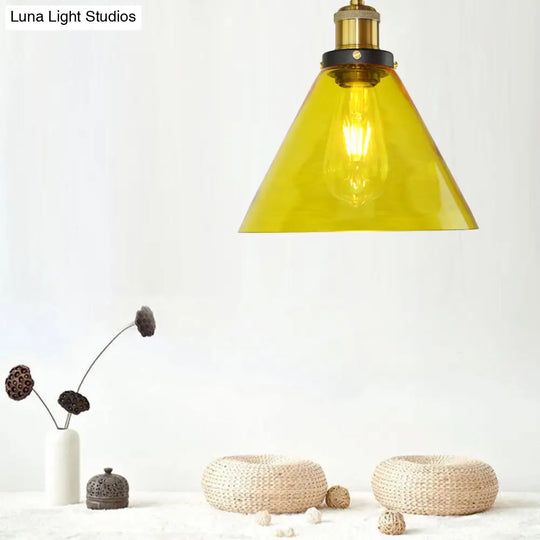 Yellow Glass Industrial Pendant Light - Hanging Ceiling Lamp For Living Room