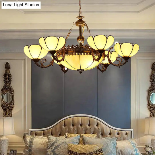 Yellow Glass Pendant Chandelier With Baroque Design - 8 Lights Black Drop Lamp For Bedroom