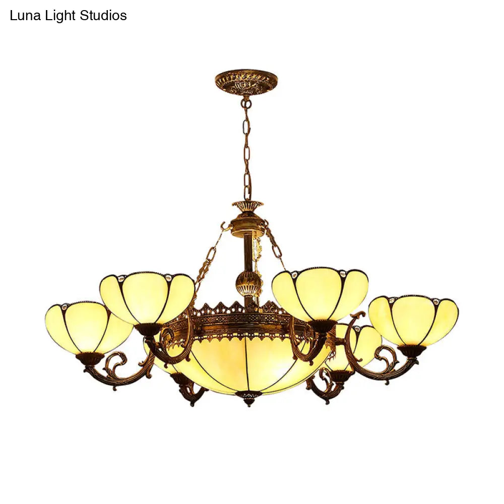 Yellow Glass Pendant Chandelier With Baroque Design - 8 Lights Black Drop Lamp For Bedroom