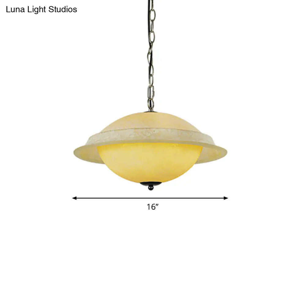 Yellow Glass Single-Bulb Modern Ufo Hanging Lamp - Dining Room Pendant