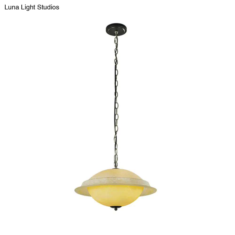 Yellow Glass Single-Bulb Modern Ufo Hanging Lamp - Dining Room Pendant