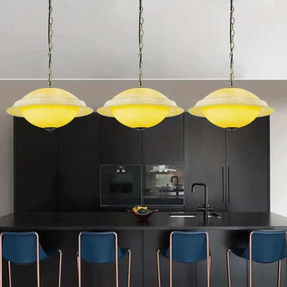 Yellow Glass Single-Bulb Modern Ufo Hanging Lamp - Dining Room Pendant