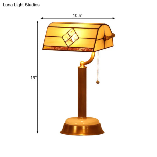 Yellow Glass Tiffany Nightstand Light With Swivel Arm - Half-Prism Pull Chain Table Lamp