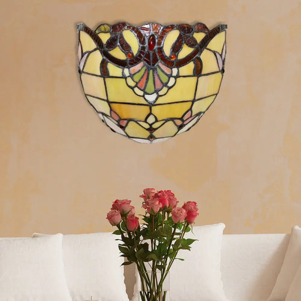 Yellow Glass Victorian Wall Sconce With Bowl Shade - Elegant Bedroom Lighting