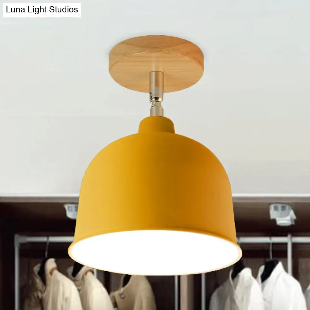 Yellow/Green Metallic Dome Shade Semi-Flush Ceiling Light For Bedroom Yellow