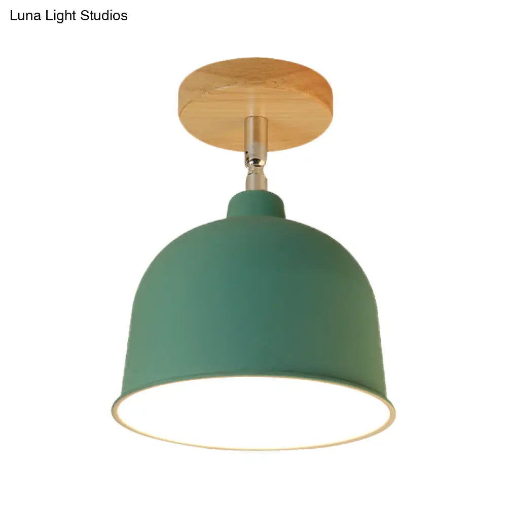 Yellow/Green Metallic Dome Shade Semi-Flush Ceiling Light For Bedroom