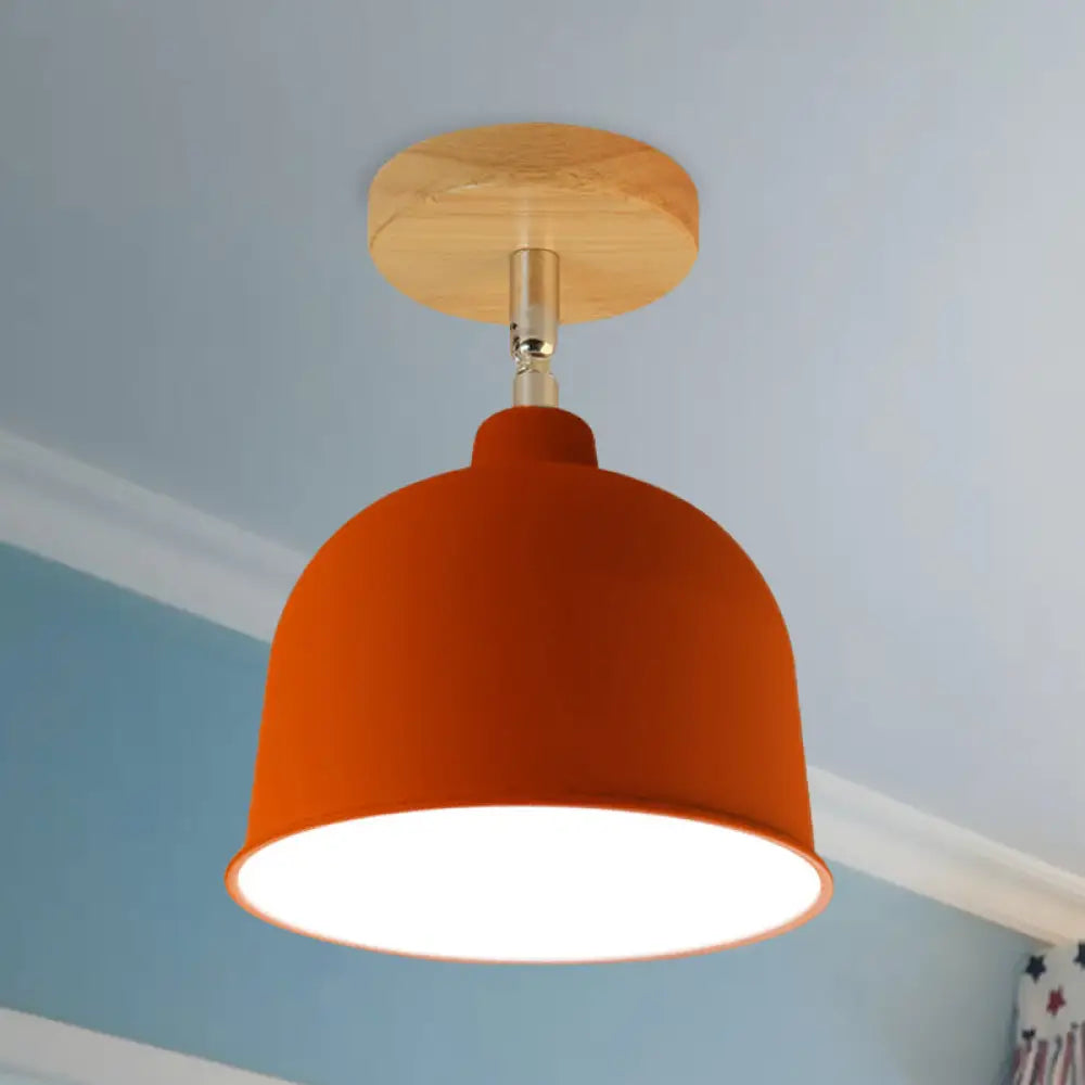 Yellow/Green Metallic Dome Shade Semi-Flush Ceiling Light For Bedroom Red