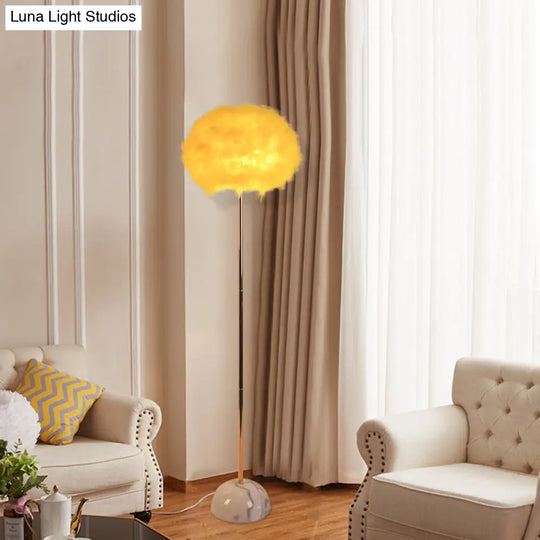 Yellow Hand-Woven Feather Sphere Floor Lamp - Nordic Style 1 Head Standing Light