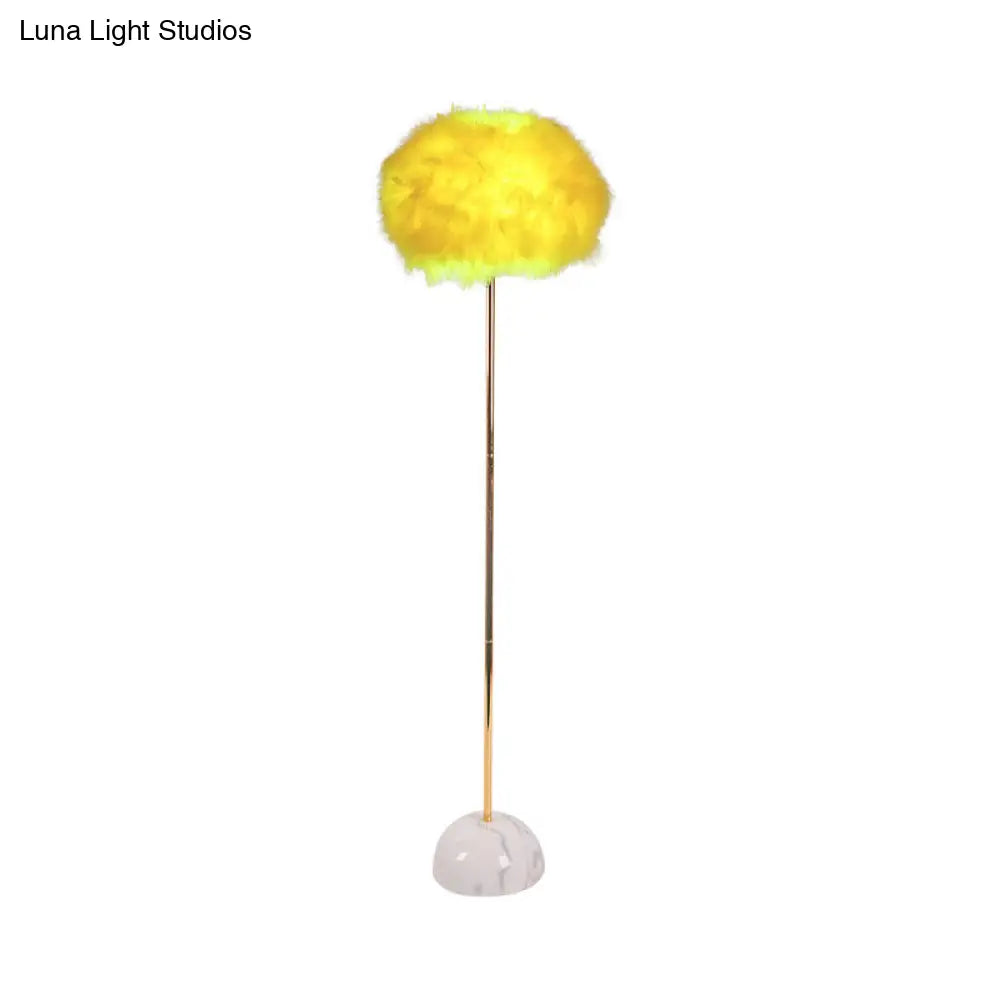 Yellow Hand-Woven Feather Sphere Floor Lamp - Nordic Style 1 Head Standing Light