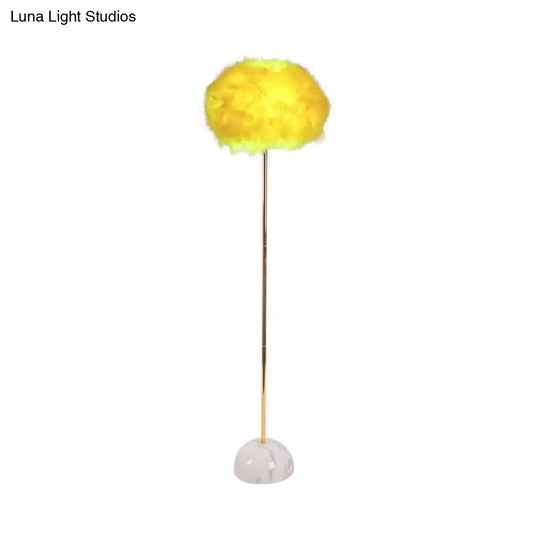 Yellow Hand-Woven Feather Sphere Floor Lamp - Nordic Style 1 Head Standing Light