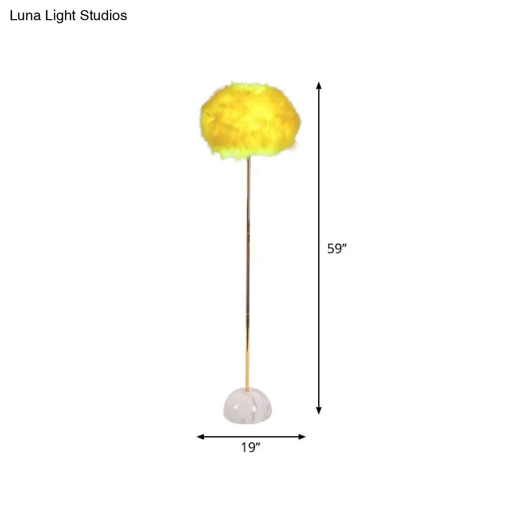 Yellow Hand-Woven Feather Sphere Floor Lamp - Nordic Style 1 Head Standing Light