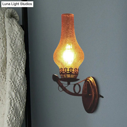 Yellow Industrial Crackle Glass Vase-Shape Sconce Light - 3.5/5/14.5 Wide