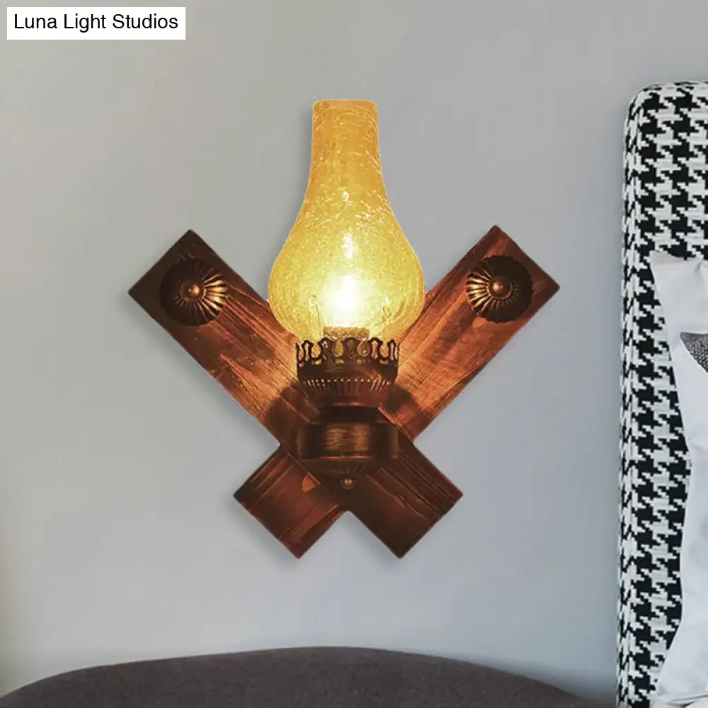 Yellow Industrial Crackle Glass Vase-Shape Sconce Light - 3.5/5/14.5 Wide