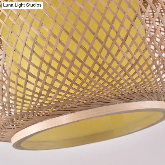 Yellow Lantern Shade Flush Light - Contemporary Style 16/19.5 Dia 1-Head Bamboo Ceiling Mounted For