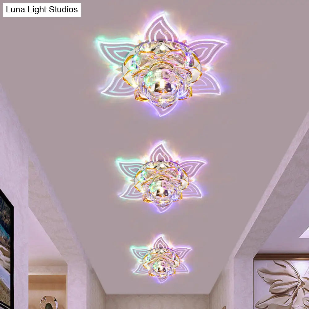 Yellow Led Bedroom Ceiling Lamp With Crystal Flower Shade - Warm/White/Multi Color Light / Warm