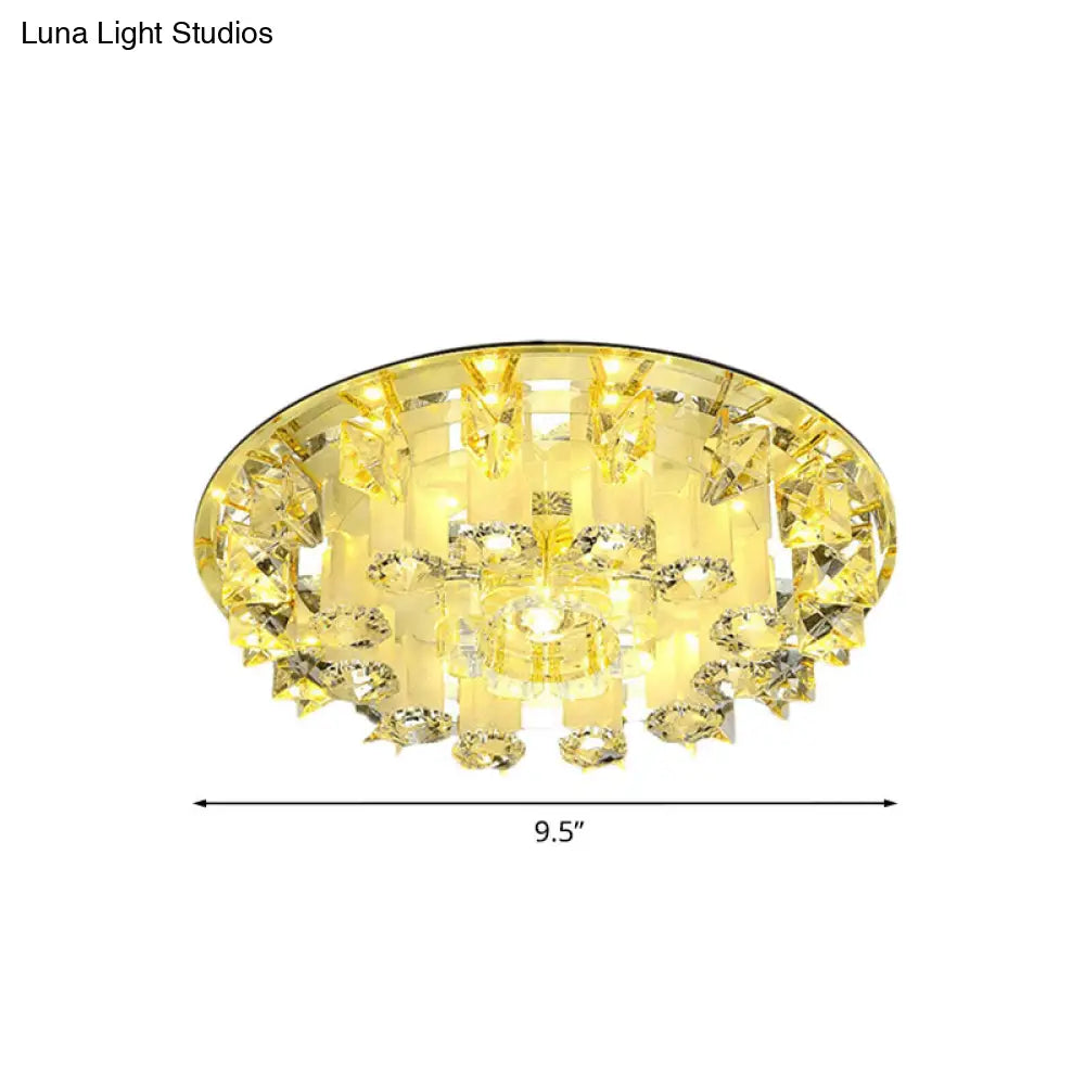 Yellow Led Crystal Ceiling Light Fixture | Petal Design Bedroom Flush Mount Lamp