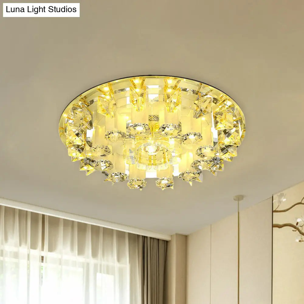 Yellow Led Crystal Ceiling Light Fixture | Petal Design Bedroom Flush Mount Lamp