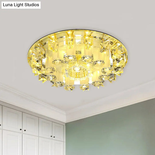 Yellow Led Crystal Ceiling Light Fixture | Petal Design Bedroom Flush Mount Lamp / White