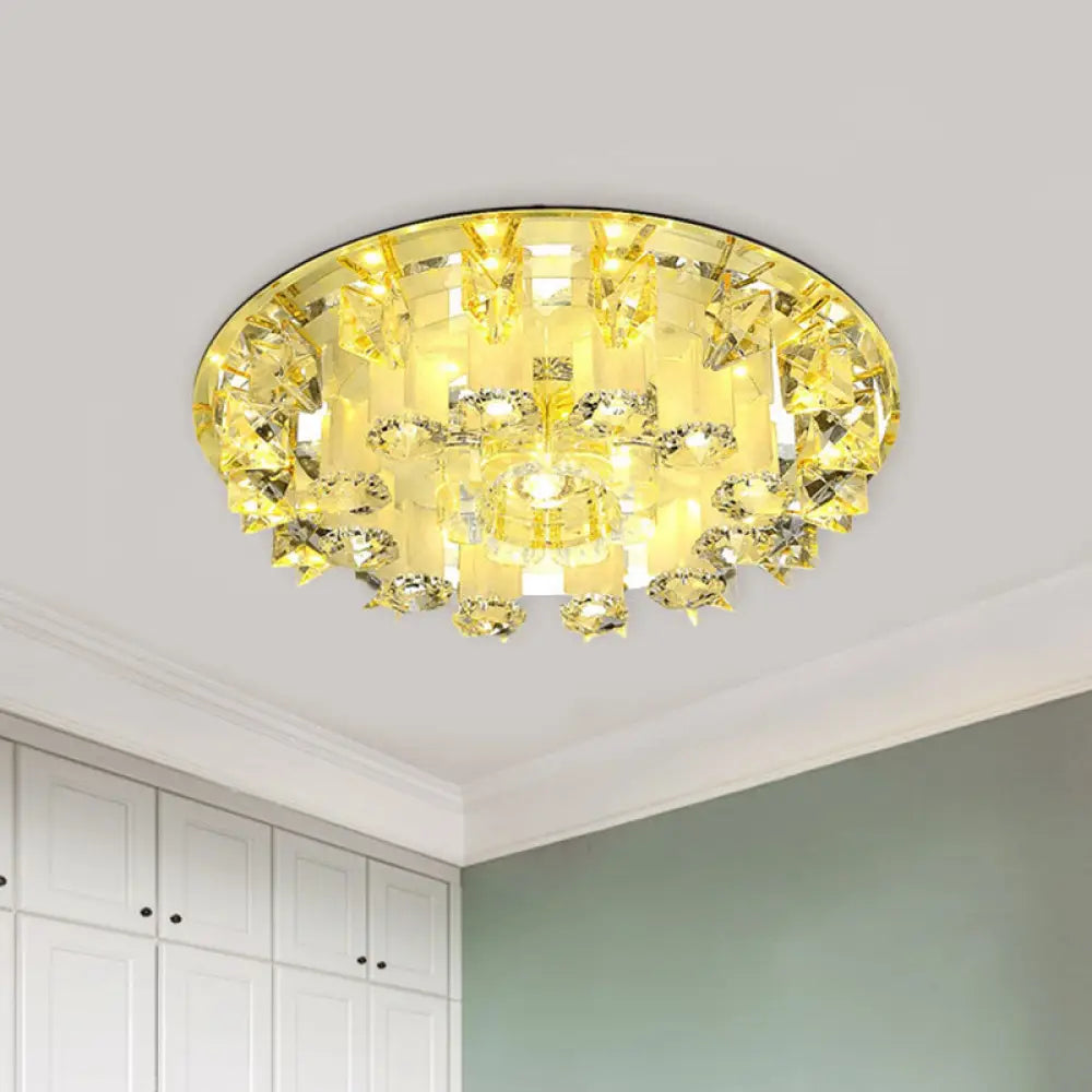 Yellow Led Crystal Ceiling Light Fixture | Petal Design Bedroom Flush Mount Lamp / White