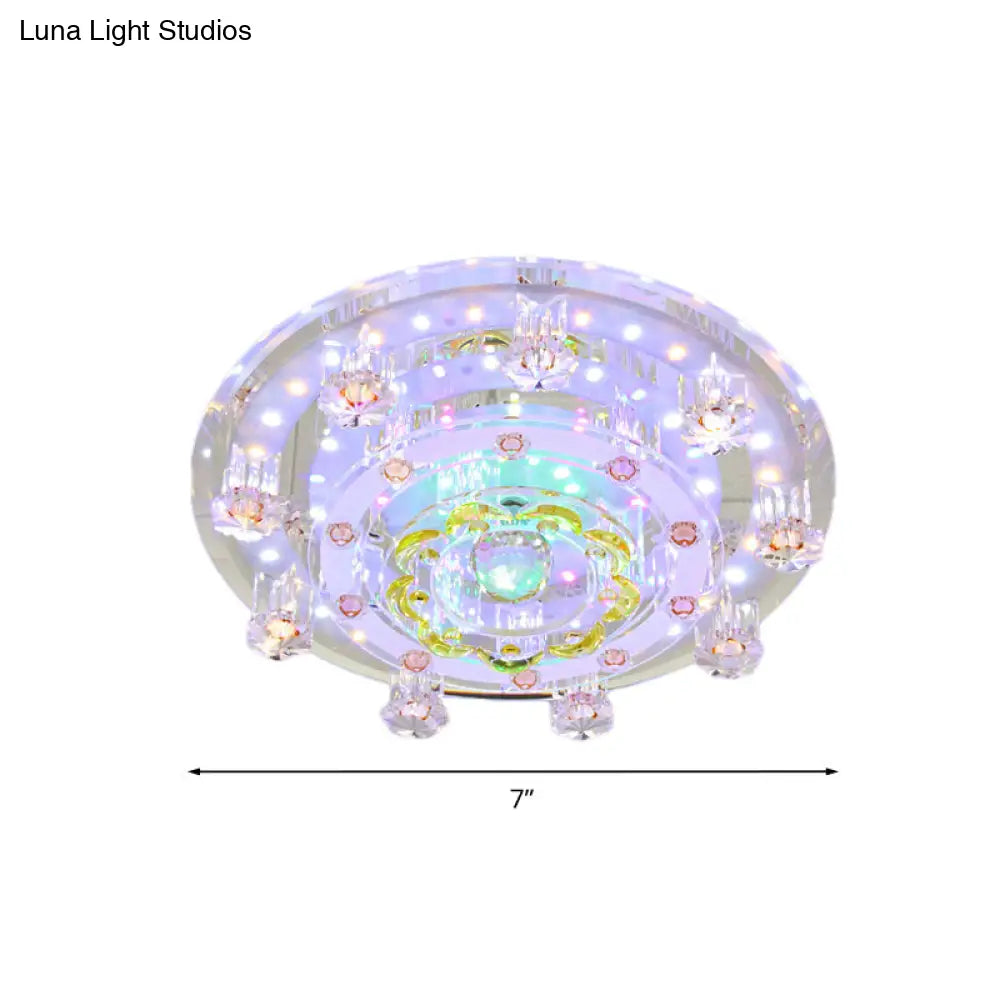 Yellow Led Flush Mount Ceiling Lamp With Crystal Flower Design For Modern Entrances