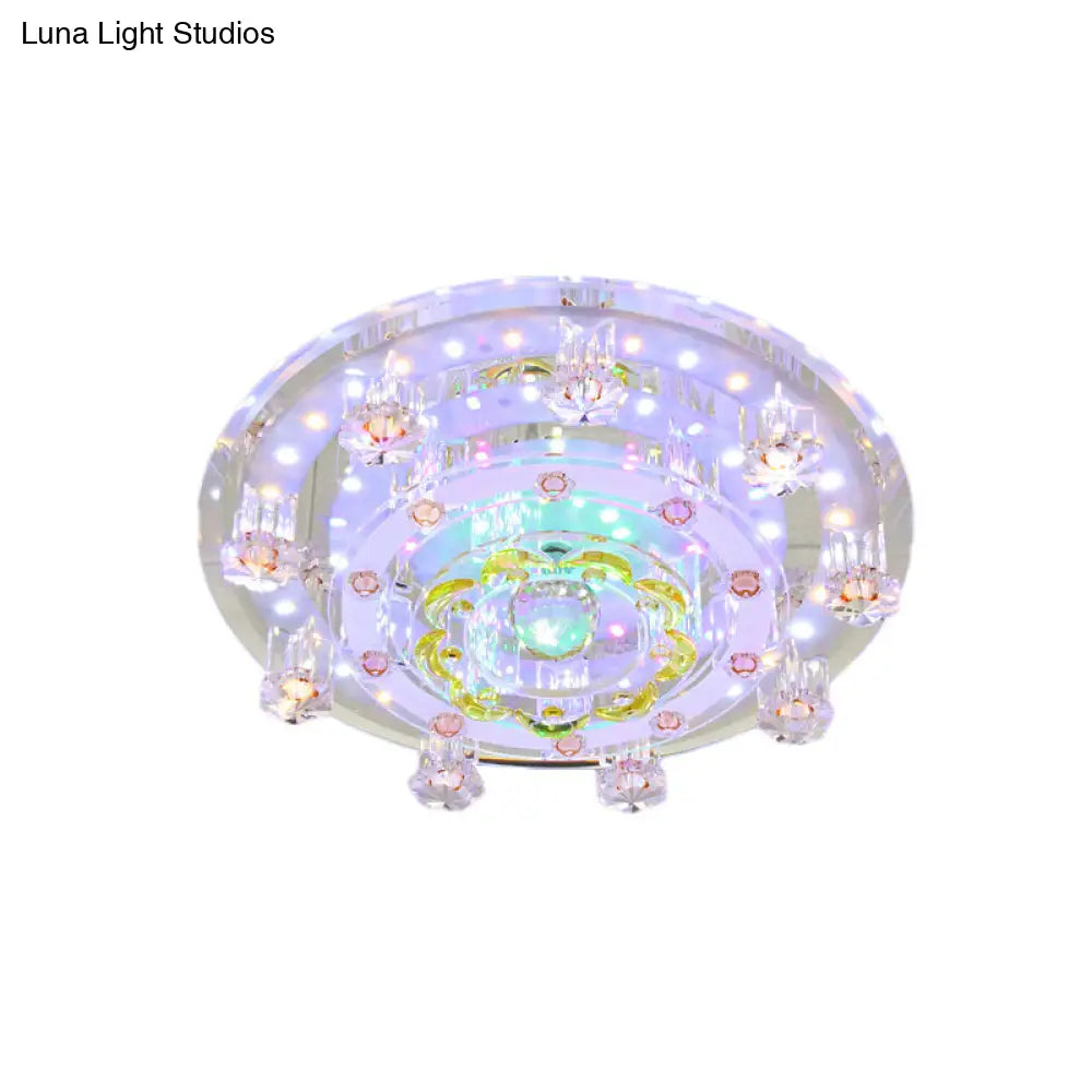 Yellow Led Flush Mount Ceiling Lamp With Crystal Flower Design For Modern Entrances