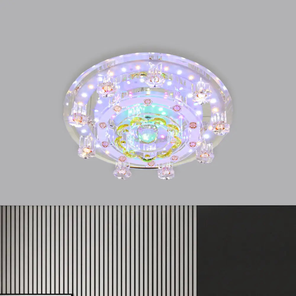 Yellow Led Flush Mount Ceiling Lamp With Crystal Flower Design For Modern Entrances