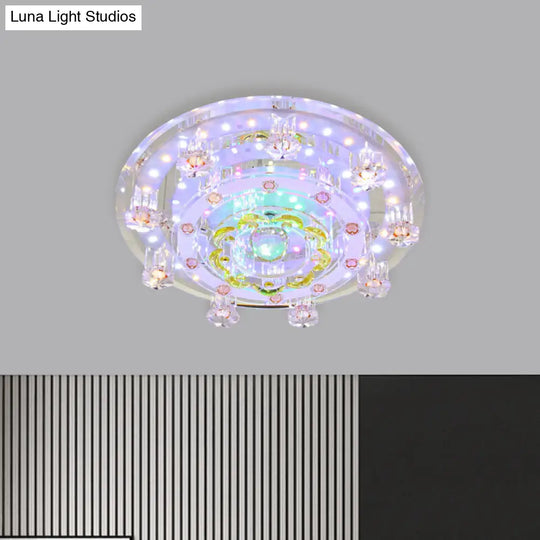 Yellow Led Flush Mount Ceiling Lamp With Crystal Flower Design For Modern Entrances