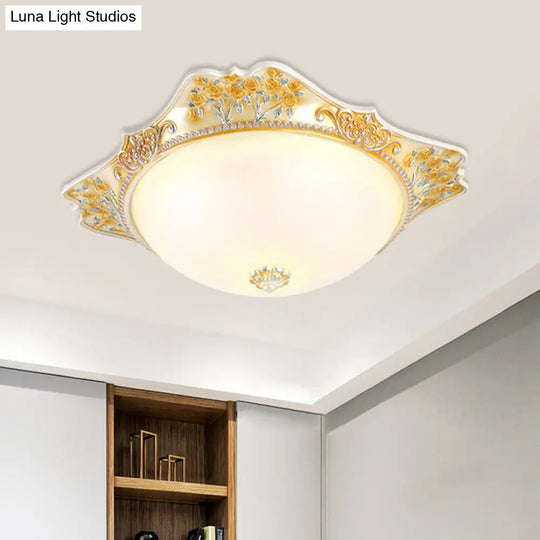 Yellow Led Flushmount Lamp With Frosted Glass Dome - Korea-Country Inspired Ceiling Fixture 12/16