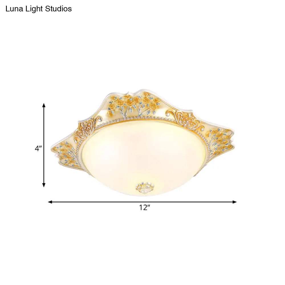 Yellow Led Flushmount Lamp With Frosted Glass Dome - Korea-Country Inspired Ceiling Fixture 12/16