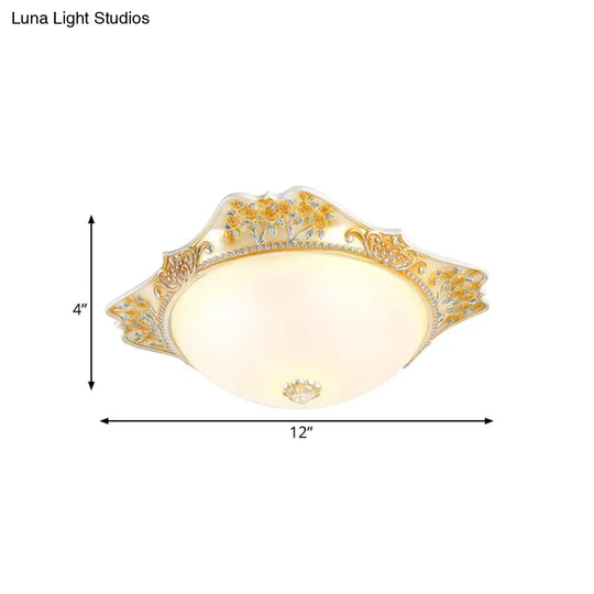 Yellow Led Flushmount Lamp With Frosted Glass Dome - Korea-Country Inspired Ceiling Fixture 12/16