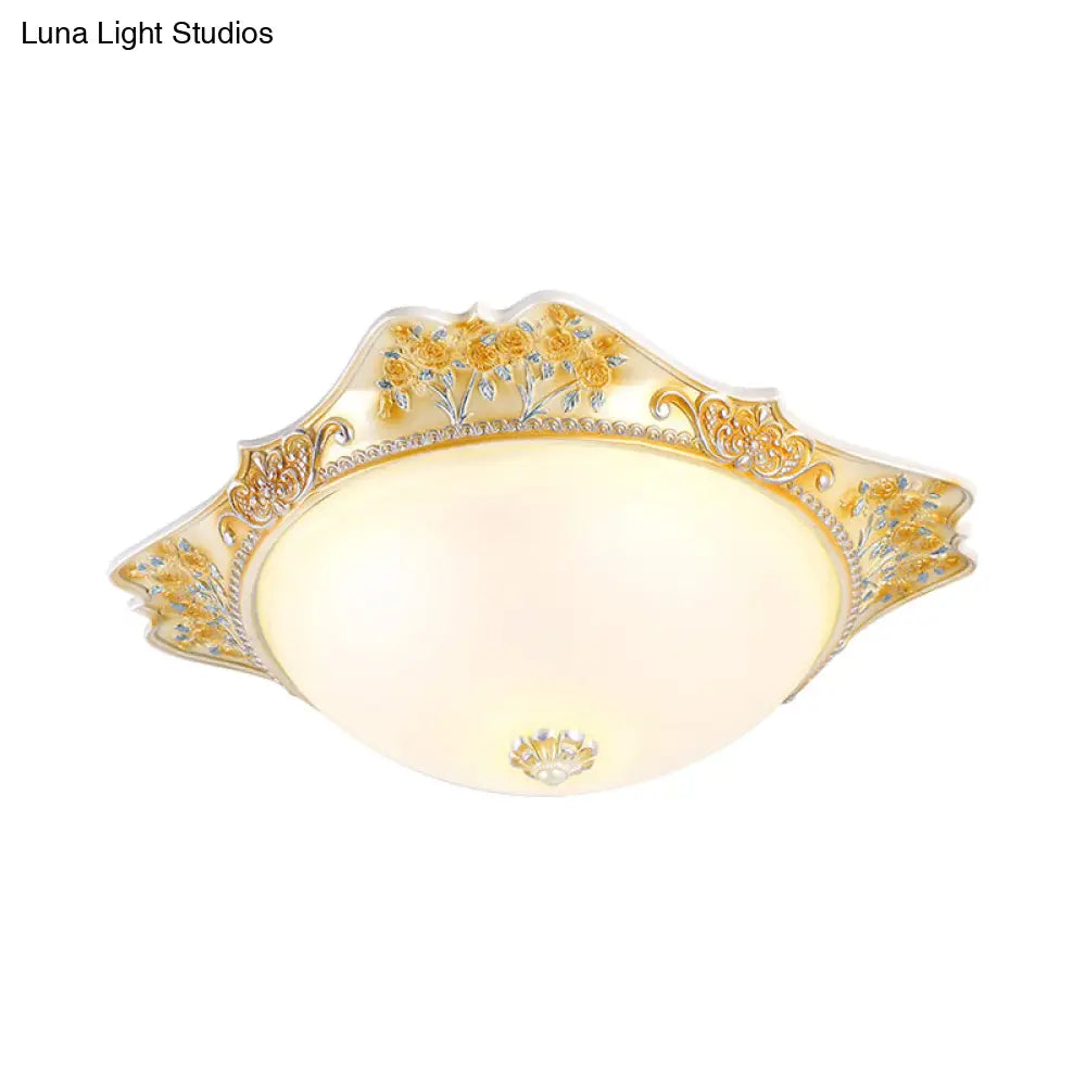 Yellow Led Flushmount Lamp With Frosted Glass Dome - Korea - Country Inspired Ceiling Fixture