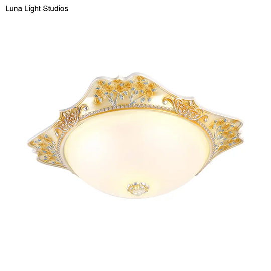 Yellow Led Flushmount Lamp With Frosted Glass Dome - Korea - Country Inspired Ceiling Fixture