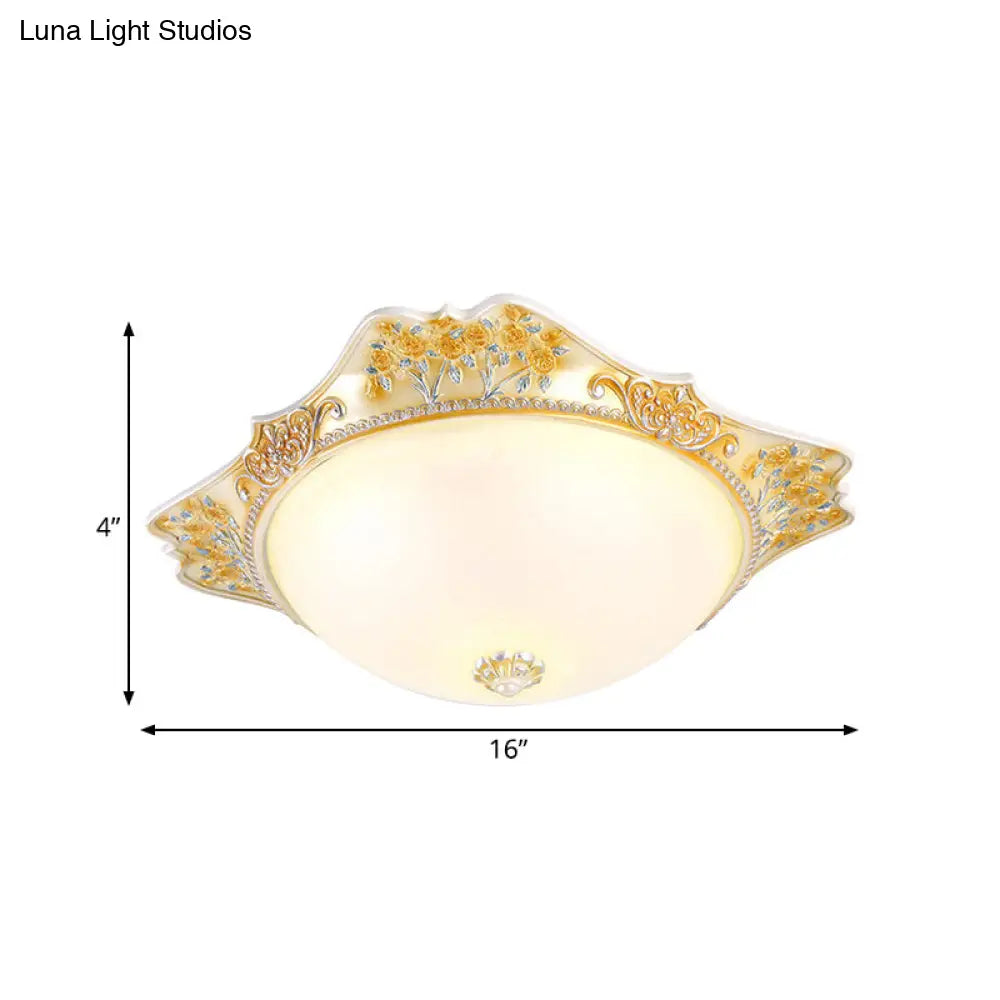 Yellow Led Flushmount Lamp With Frosted Glass Dome - Korea - Country Inspired Ceiling Fixture