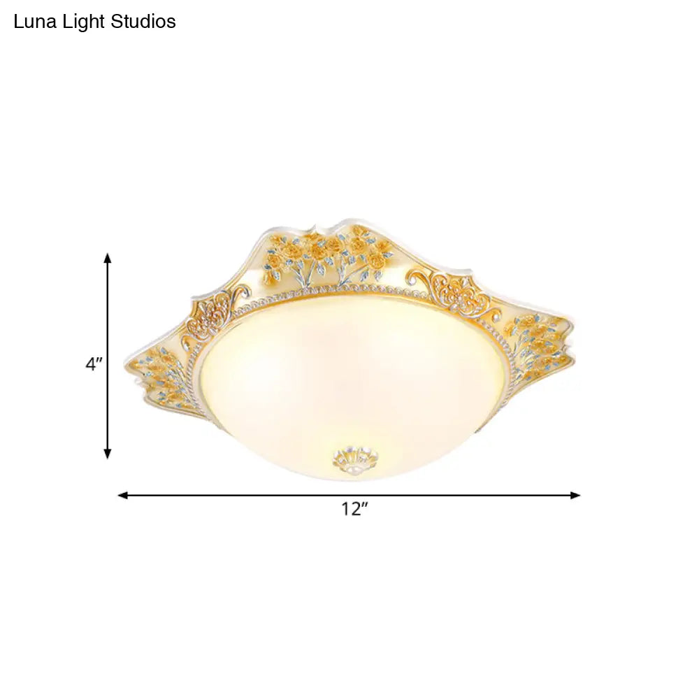 Yellow Led Flushmount Lamp With Frosted Glass Dome - Korea - Country Inspired Ceiling Fixture