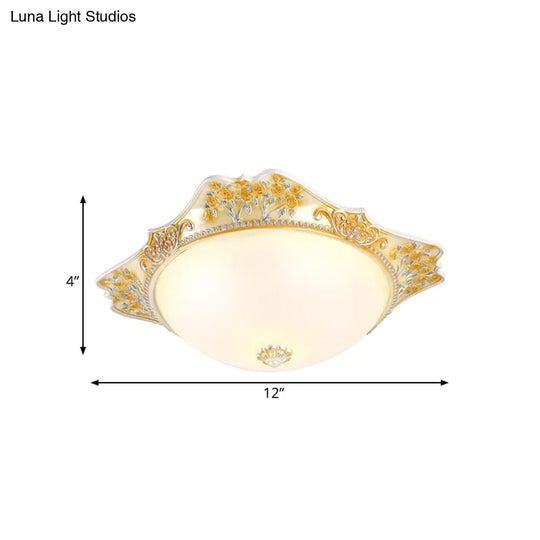 Yellow Led Flushmount Lamp With Frosted Glass Dome - Korea - Country Inspired Ceiling Fixture