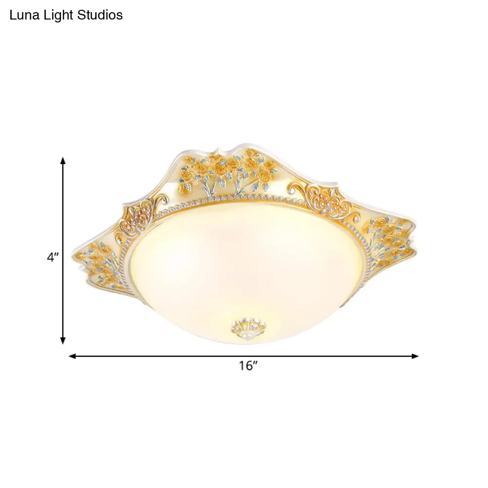 Yellow Led Flushmount Lamp With Frosted Glass Dome - Korea-Country Inspired Ceiling Fixture 12/16
