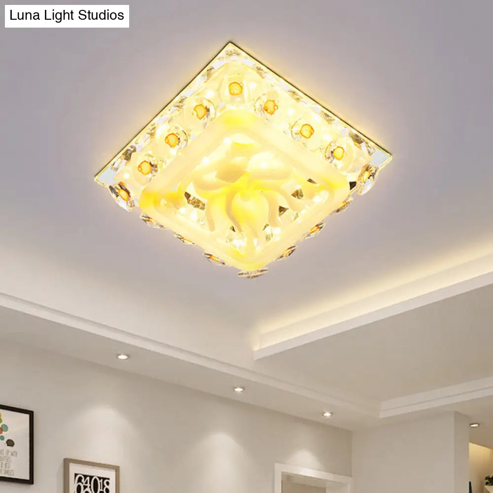 Yellow Led Heart Crystal Flushmount Ceiling Light With Floral Deco - Warm/White / Warm