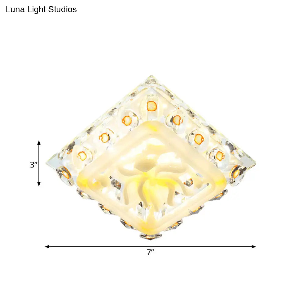 Yellow Led Heart Crystal Flushmount Ceiling Light With Floral Deco - Warm/White