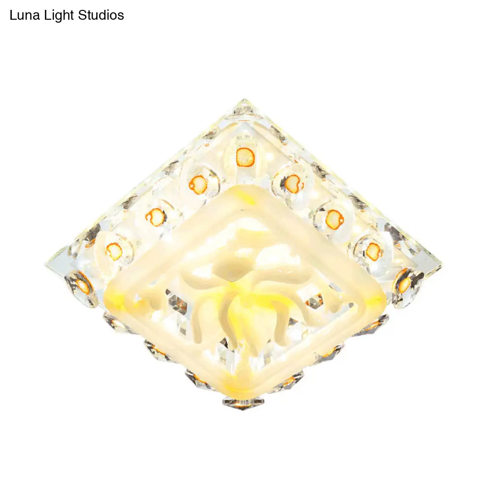 Yellow Led Heart Crystal Flushmount Ceiling Light With Floral Deco - Warm/White