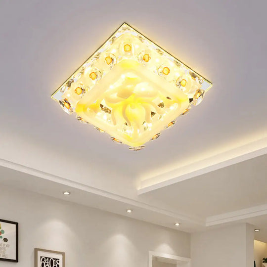 Yellow Led Heart Crystal Flushmount Ceiling Light With Floral Deco - Warm/White / Warm