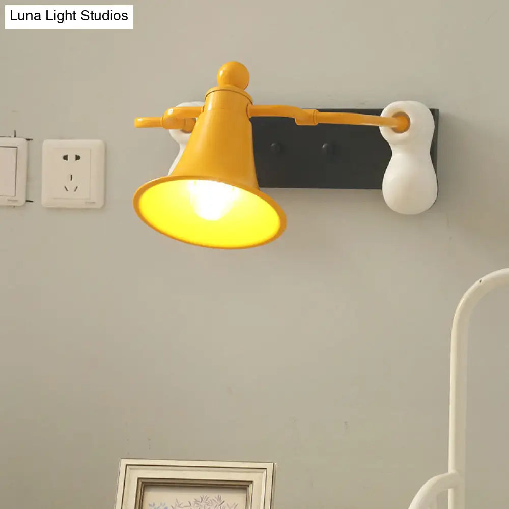 Yellow Metal Bell Man Shape Wall Lighting Cartoon Sconce Lamp For Bedside